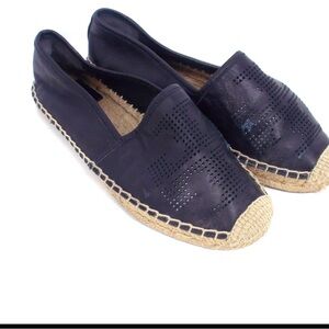 Tory Burch Soft Leather Espadrilles Black Perforated Slip On Shoes Size: 7